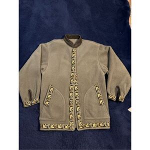 Vintage 90s L’ Esquimau Fleece Bird Embroidery Trim Button Up Jacket Sz 36 Mens